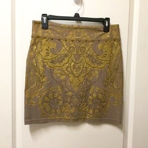 Gold and beige beaded pencil skirt